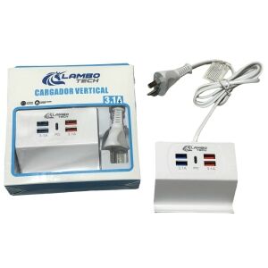 CARGADOR ESTACION DE CARGA 1PD+4USB c/PORTACELULAR LAMBO TECH LT-25AL2 RECTAGULAR 200u