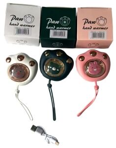 CALENTADOR DE MANOS ELECTRICO RECARGABLE PATITAS 40verde 80rosa 80blanca 200u