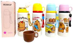 BOTELLA TERMICA con VASO COLGANTE 550ml ACERO INOXIDABLE SUS 316 ANTIDESLIZANTE capybara labubu 60u