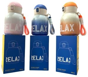 BOTELLA TERMICA RELAX con PICO SORBETE COLGANTE 550ml ACERO INOXIDABLE SUS 316 azul naranja rosa 60u