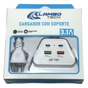 CARGADOR ESTACION DE CARGA 2PD+2USB c/PORTACELULAR LAMBO TECH LT-25AL2 TRIANGULAR 200u
