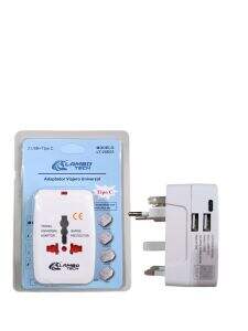 ADAPTADOR ENCHUFE UNIVERSAL VIAJERO 2puertos USB+1TipoC LAMBO TECH DESARMADA 200u
